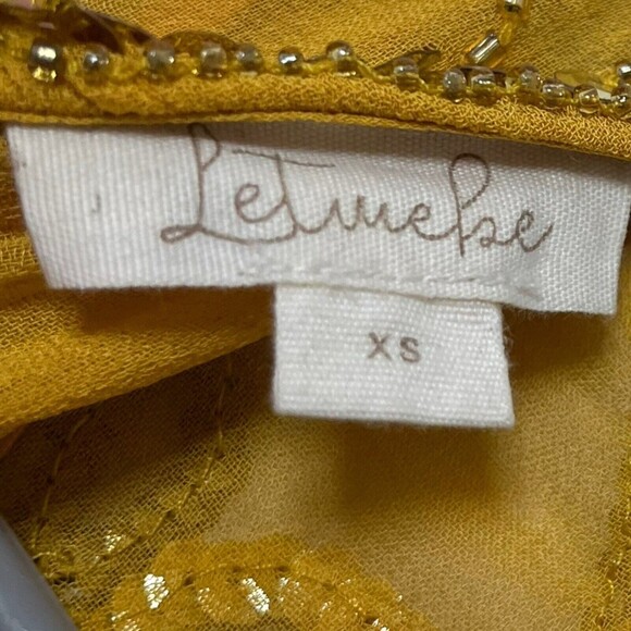 Anthropologie Let Me Be Juliet Dress Women’s Size XS Yellow Maxi Sequin Sheer - Picture 9 of 14